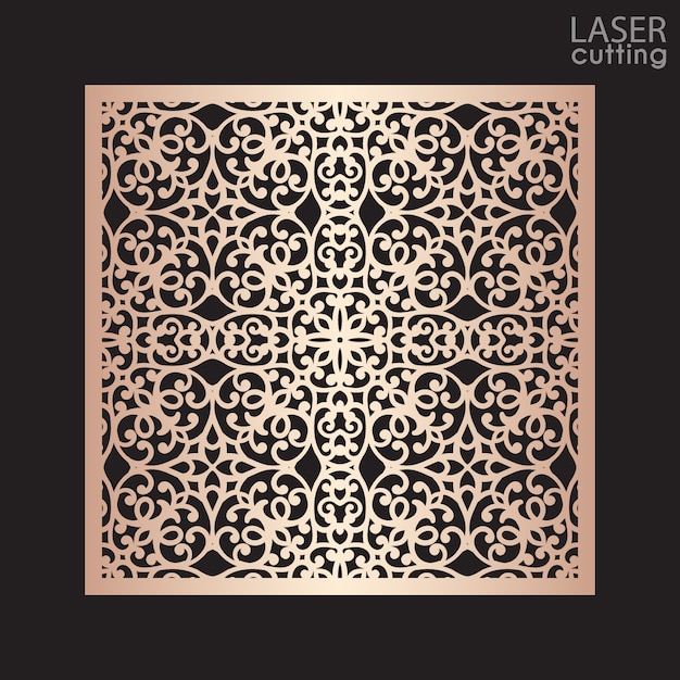 Painel quadrado ornamental de corte a laser com padrão, modelo para corte. projeto de metal, escultura em madeira.