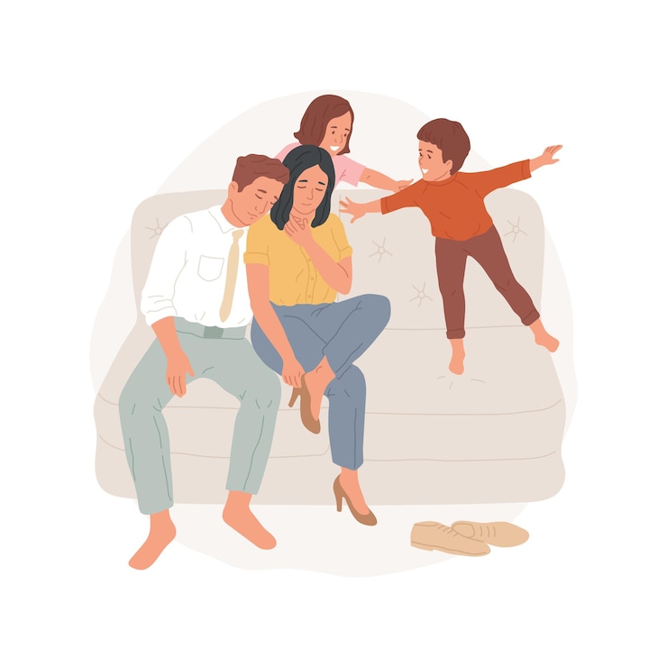 Vetor pais cansados isolaram ilustração vetorial de desenho animado