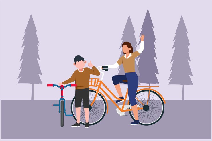 Vetor pais felizes com seu filho andando de bicicleta juntos conceito de atividades de lazer ilustração vetorial