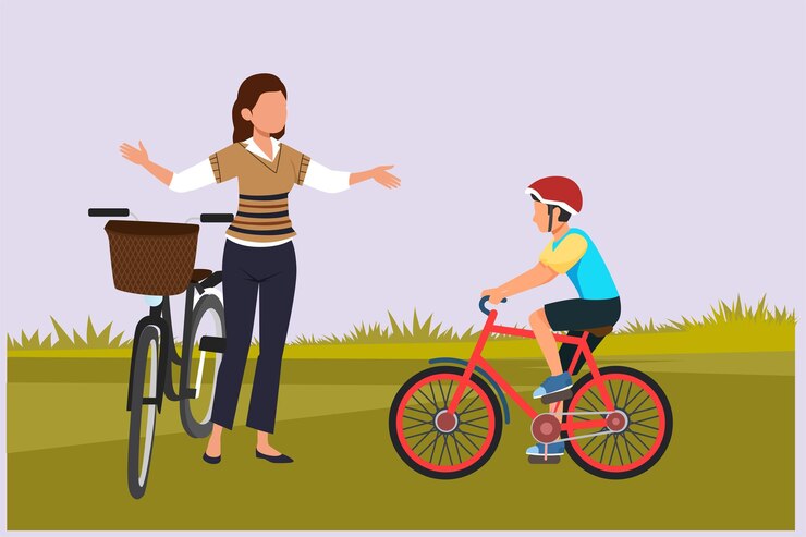 Vetor pais felizes com seu filho andando de bicicleta juntos conceito de atividades de lazer ilustração vetorial