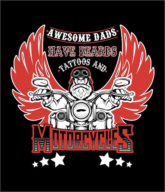 Pais incríveis têm tatuagens de barba e motocicletas, design de camiseta de motocicleta