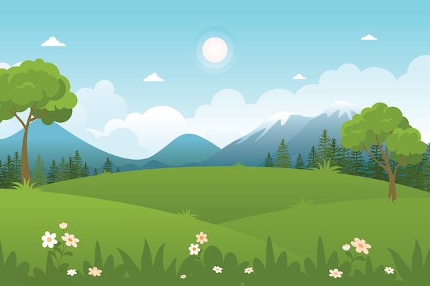 Paisagem campestre, fofa e moderna com design plano