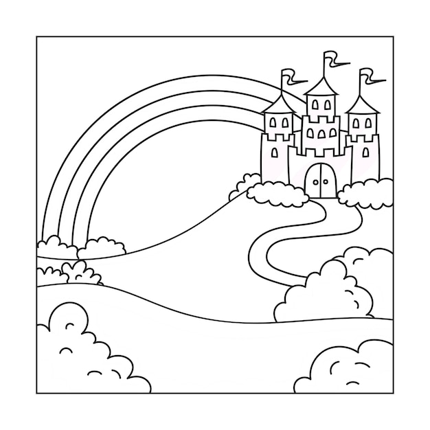 Paisagem com um belo castelo página de livro para colorir para crianças