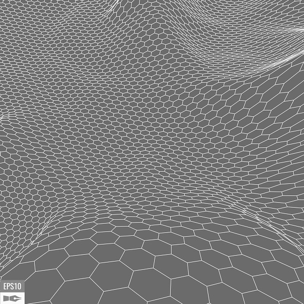 Vetor paisagem de arame em fundo branco. fundo de tecnologia de vetor geométrico abstrato. fundo digital de vetor 3d.