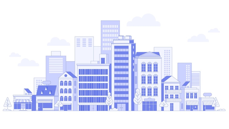 Vetor paisagem de cidade vetorial com torres e edifícios