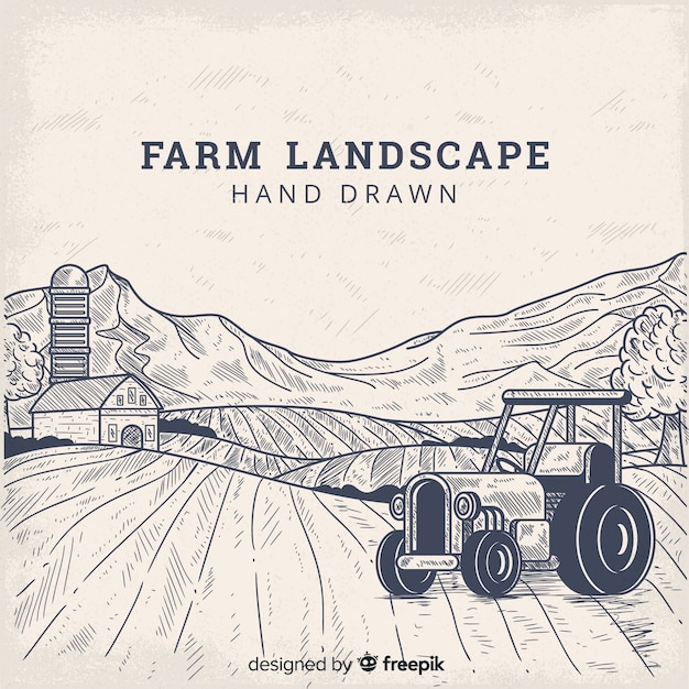 Vetor paisagem de fazenda na mão desenhada estilo