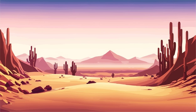 Vetor paisagem de fundo com montanhas com ilustração vetorial de deserto e cacto