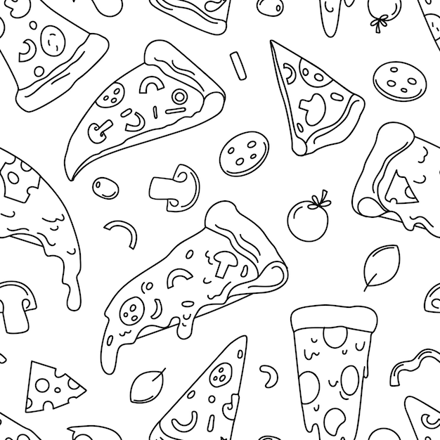 Paisagem de fundo desenho sem costura pizza doodle fatias de pizza e ingredientes