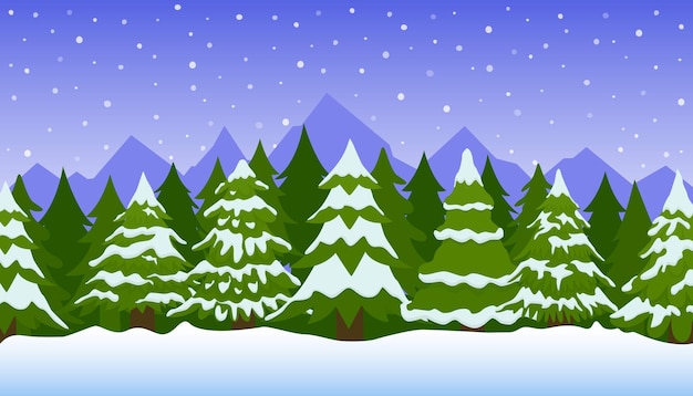 Paisagem de inverno com abetos na neve. fundo de natal com floresta de neve. ilustração vetorial