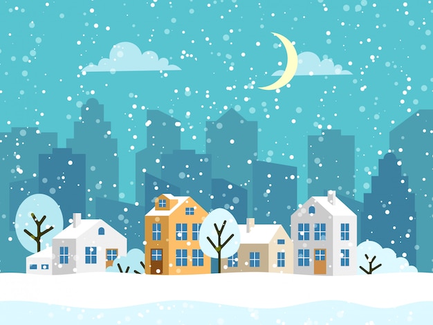 Paisagem de inverno Natal com pequenas casas