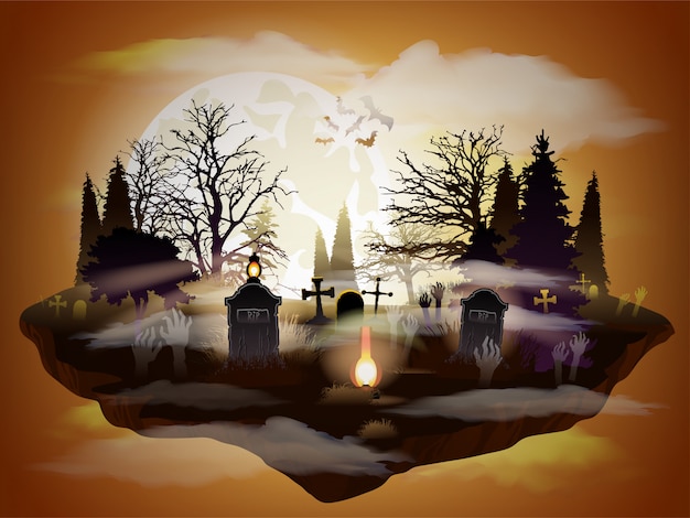 Paisagem de luar de cemitério de halloween