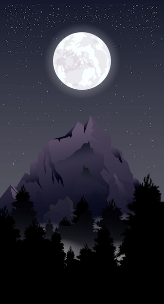 Paisagem de montanha vetores premium coloridos silhueta de veado floresta lua