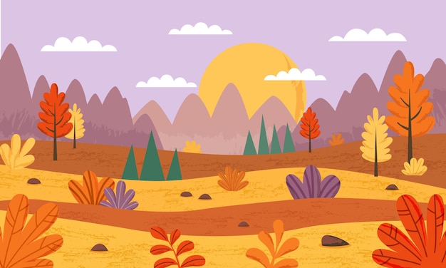 Paisagem de outono Bandeira de natureza de outono Parque de outono Ilustração plana vetorial