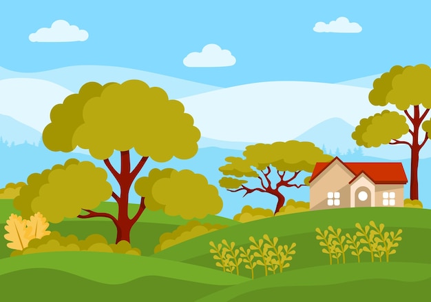 paisagem de verão vetorial com ilustração de casas