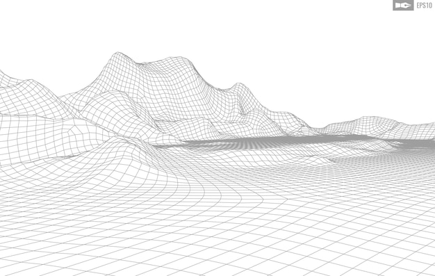 Vetor paisagem de wireframe em fundo branco fundo de tecnologia de vetor geométrico abstrato 3d fundo digital de vetor