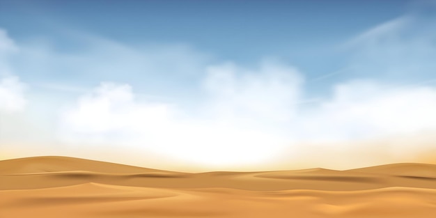 Paisagem desértica com dunas de areia e nuvens