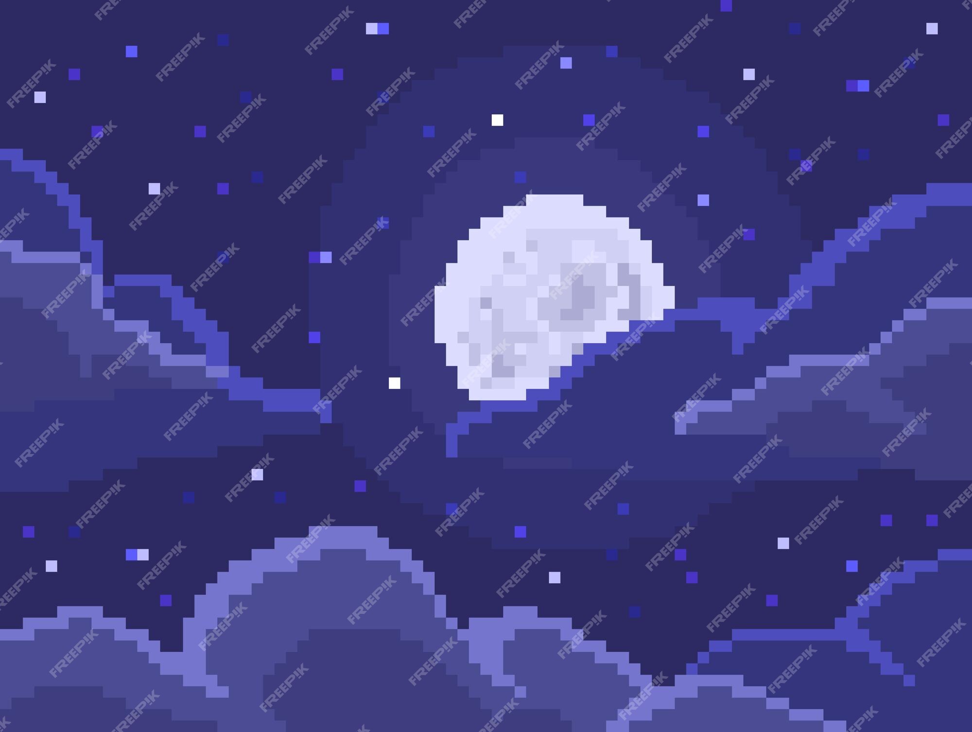 Cidade Noturna De Arte Pixel Com Nuvens Do Céu Paisagem Estrelas