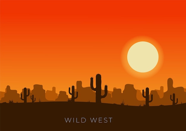 Paisagem do deserto ocidental ao pôr do sol ilustração vetorial