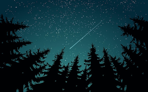 Paisagem estrelada da natureza do céu noturno com floresta