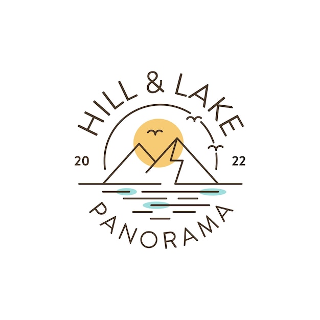 Paisagem hills mountain peaks lake valley vector design de logotipo