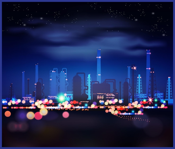 Vetor paisagem industrial noturna