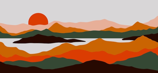 Paisagem montanhosa mínima. Papel de parede abstrato da arte da natureza contemporânea para impressão, fundo moderno