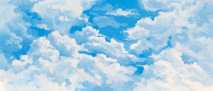 Vetor paisagem natural vetorial com céu azul e nuvens brancas