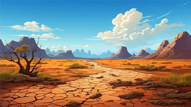 Vetor paisagem natureza ilustração deserto céu montanha fundo verão bonito desenho animado areia grama