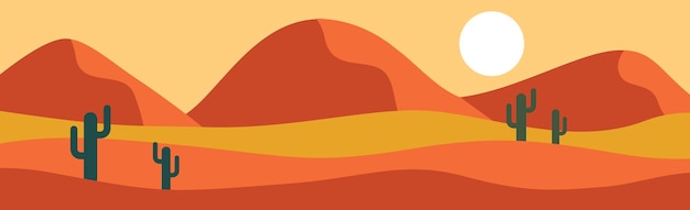 Paisagem panorâmica de deserto quente, dunas de areia - ilustração vetorial