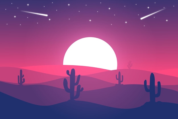 Paisagem plana, o deserto do saara é lindo à noite com luzes rosa brilhantes