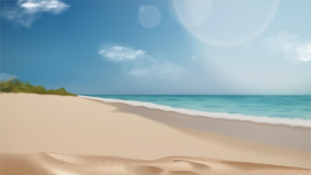 Paisagem realista da praia de verão Costa do mar com céu ensolarado e nuvens Bela cena de verão humor