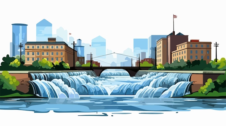 Vetor paisagem urbana com ilustração de barragem de água