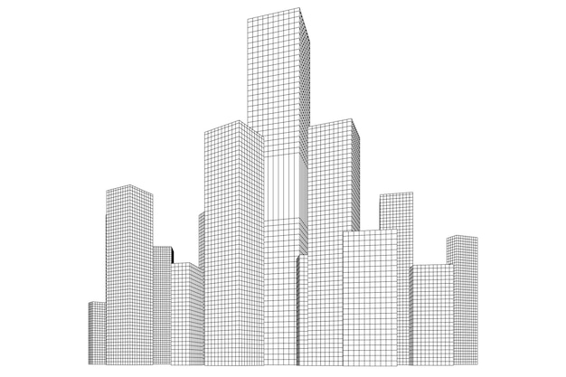 Paisagem urbana em fundo branco, horizonte da cidade moderna, silhueta da cidade, ilustração vetorial em design plano.