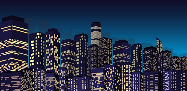 Vetor paisagem urbana na ilustração de noite