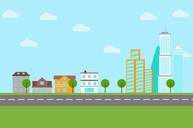 Paisagem urbana roxa com a lua e a cidade ao fundo