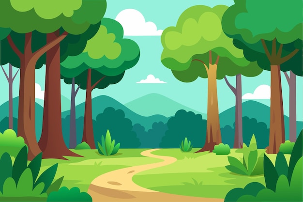 paisagem verde com ilustração vetorial da floresta