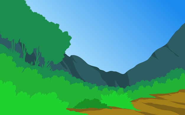 Vetor paisagem verde com o céu vector de ilustração de desenho animado
