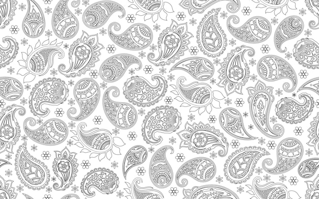 Paisley contorno padrão sem costura traço linha floral arte vintage estilo retro criativa textura de moda