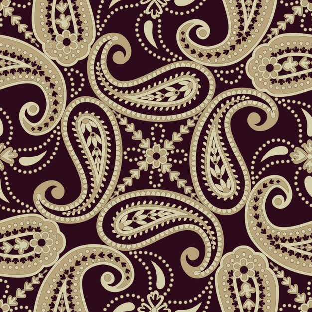 Vetor paisley étnico floral desenhado à mão sem costura padrão