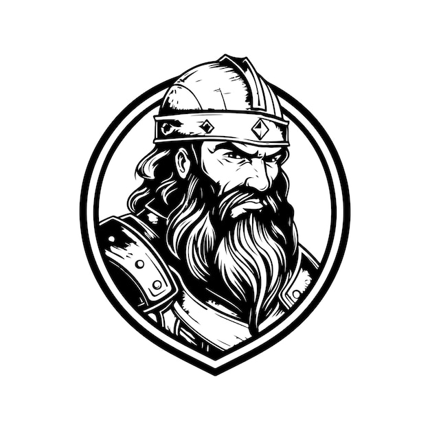 Paladino com barba logotipo vintage conceito de arte de linha preto e branco ilustração desenhada à mão