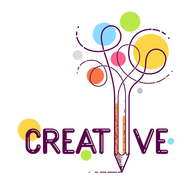 Vetor palavra criativa com lápis em vez da letra i, conceito de ideias e criatividade, logotipo conceitual vetorial ou pôster feito com fonte especial.