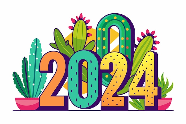 Palavra de cactus 2024 vetor em fundo branco isolado