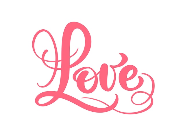 Vetor palavra de caligrafia vermelha amor vetor dia dos namorados letras desenhadas à mão coração design de férias