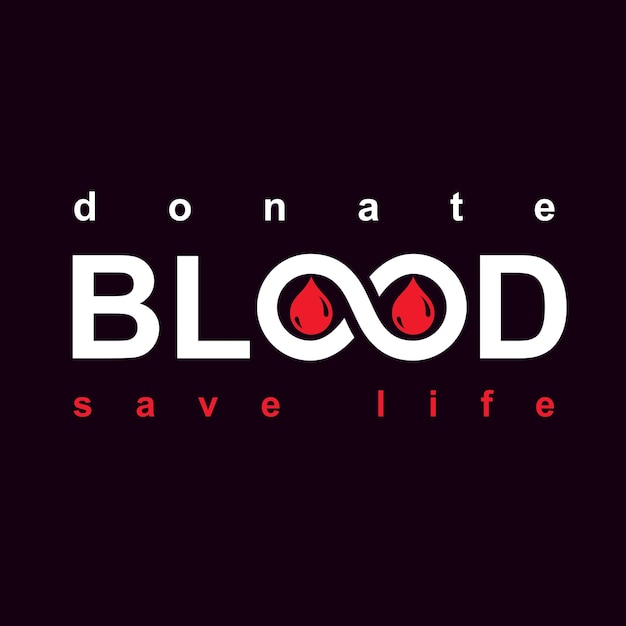 Palavra de sangue vetorial feita com símbolo ilimitado. Salve a vida e doe ilustração conceitual de sangue.