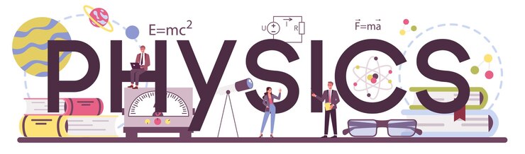 Vetor palavra tipográfica de física. os cientistas exploram eletricidade, magnetismo, ondas de luz e forças. estudo teórico e prático do geofísico. ilustração vetorial isolada