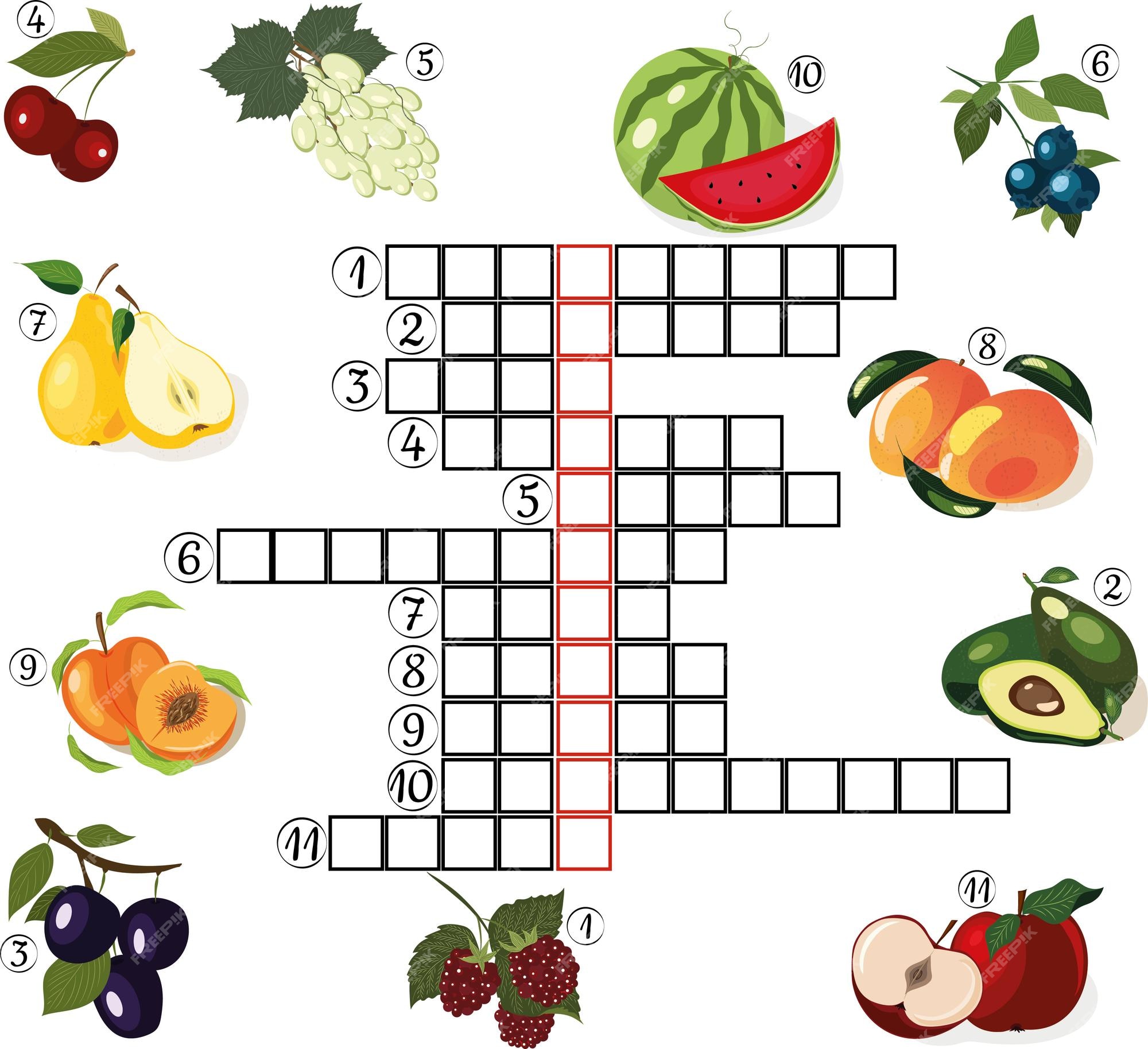 jogo de palavras cruzadas com frutas. página educacional para crianças -  palavras em inglês 4569765 Vetor no Vecteezy