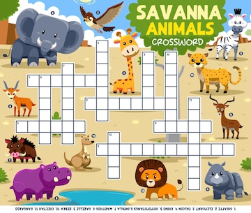 Palavras cruzadas com animais africanos jogos puzzle planilha