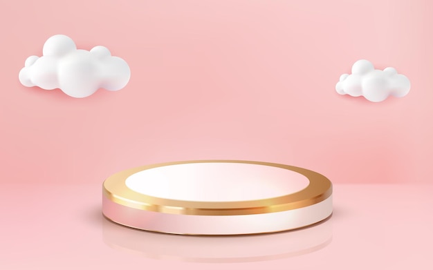 Palco 3d realista de luxo ouro rosa pastel pódio dourado em fundo rosa