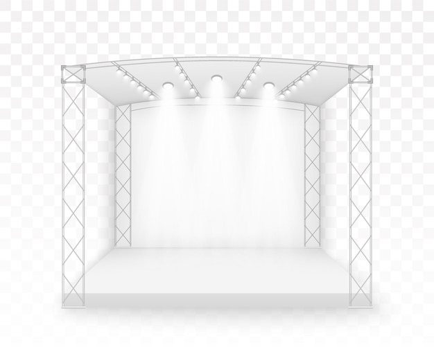Palco 3d white, cena do concerto no podium, entretenimento show performance, com tela de led, holofotes