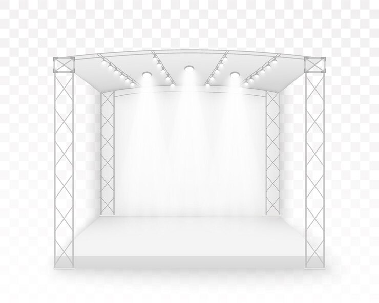 Vetor palco 3d white, cena do concerto no podium, entretenimento show performance, com tela de led, holofotes